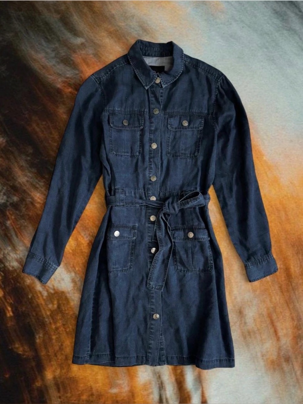 Rails Dark Wash Lyocell Denim Dress Tie Belt Snap Closure Flowy Soft Minimalist